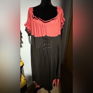 Rose Gal Peasant Dress 4X Renaissance Faire Rose Black Lace Up Front Boho Gothic